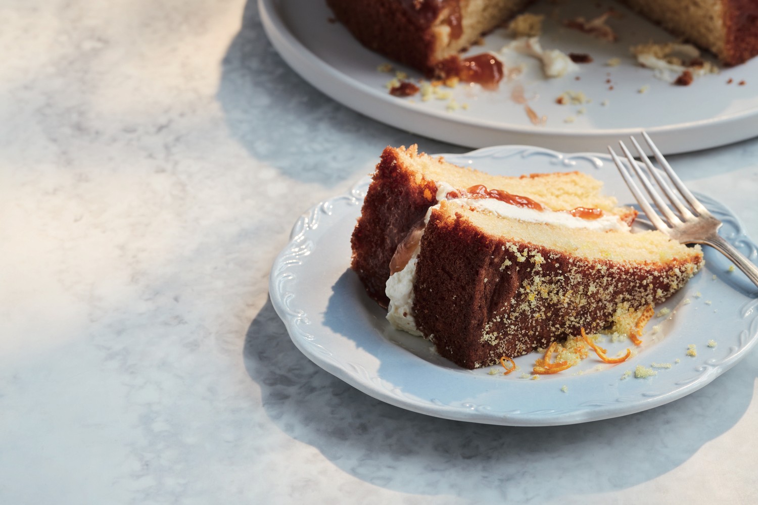 Rhubarb, orange and elderflower Victoria sponge