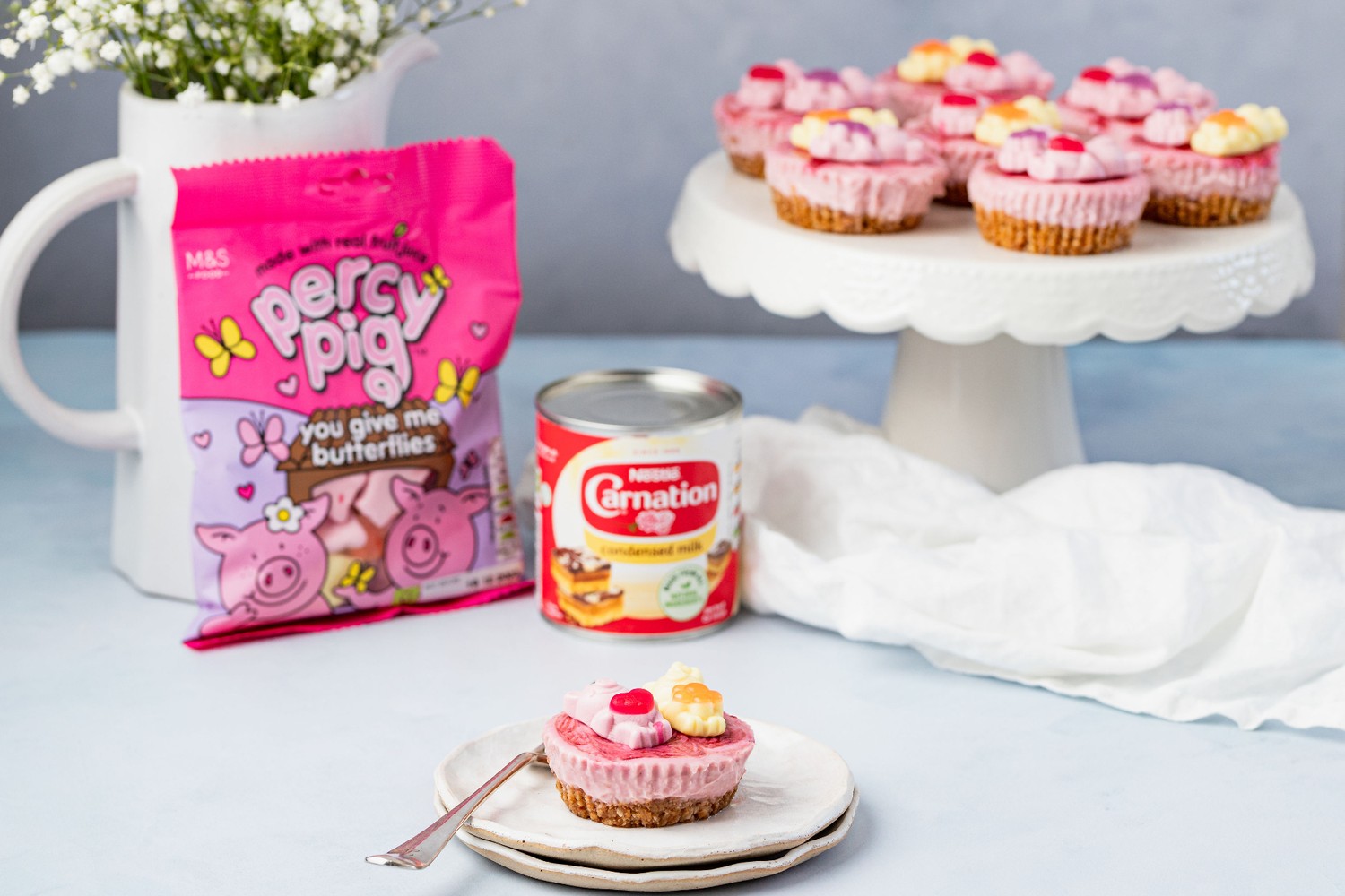 Percy Pig raspberry cheesecake