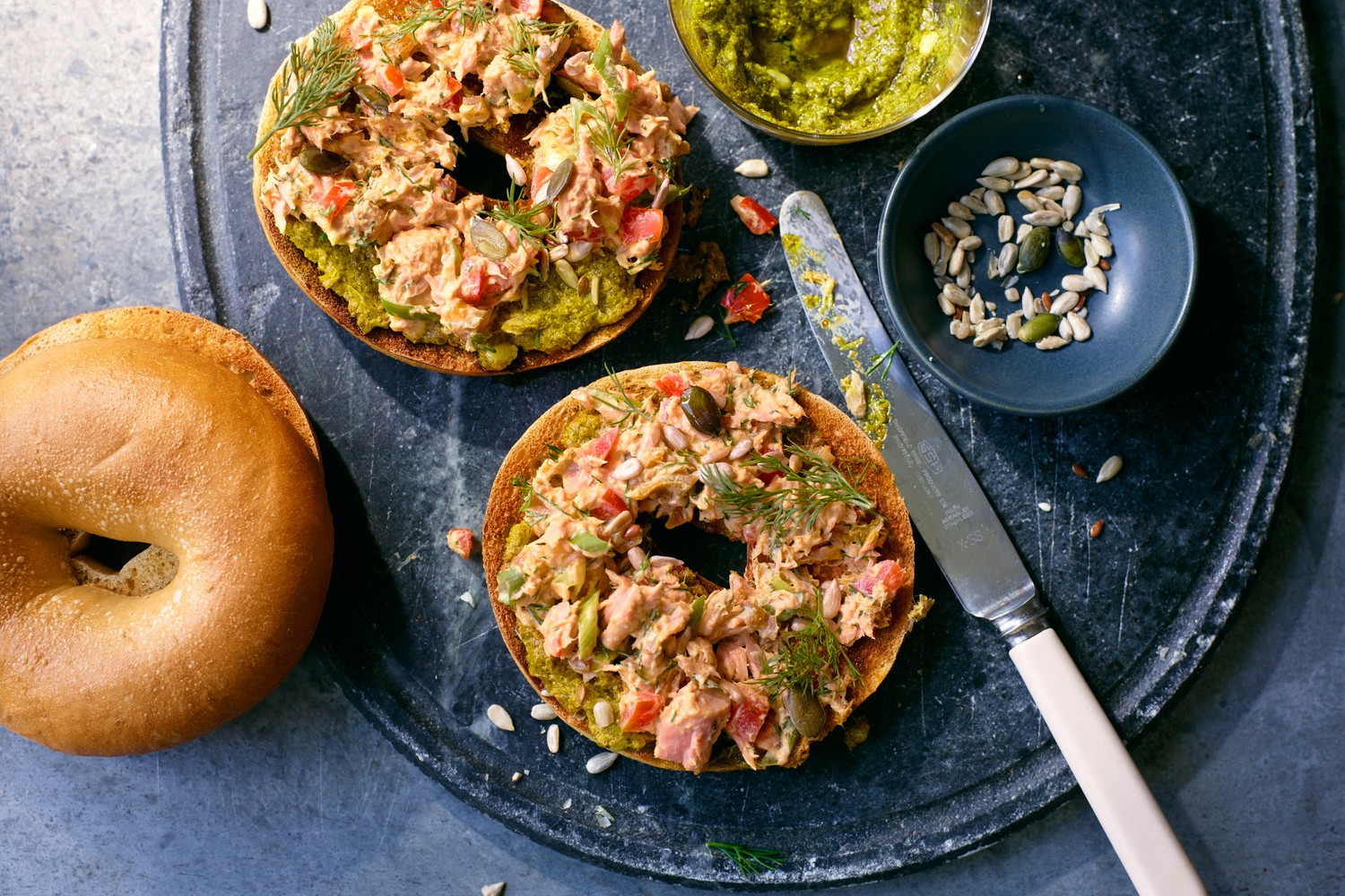 Spicy tuna protein bagels