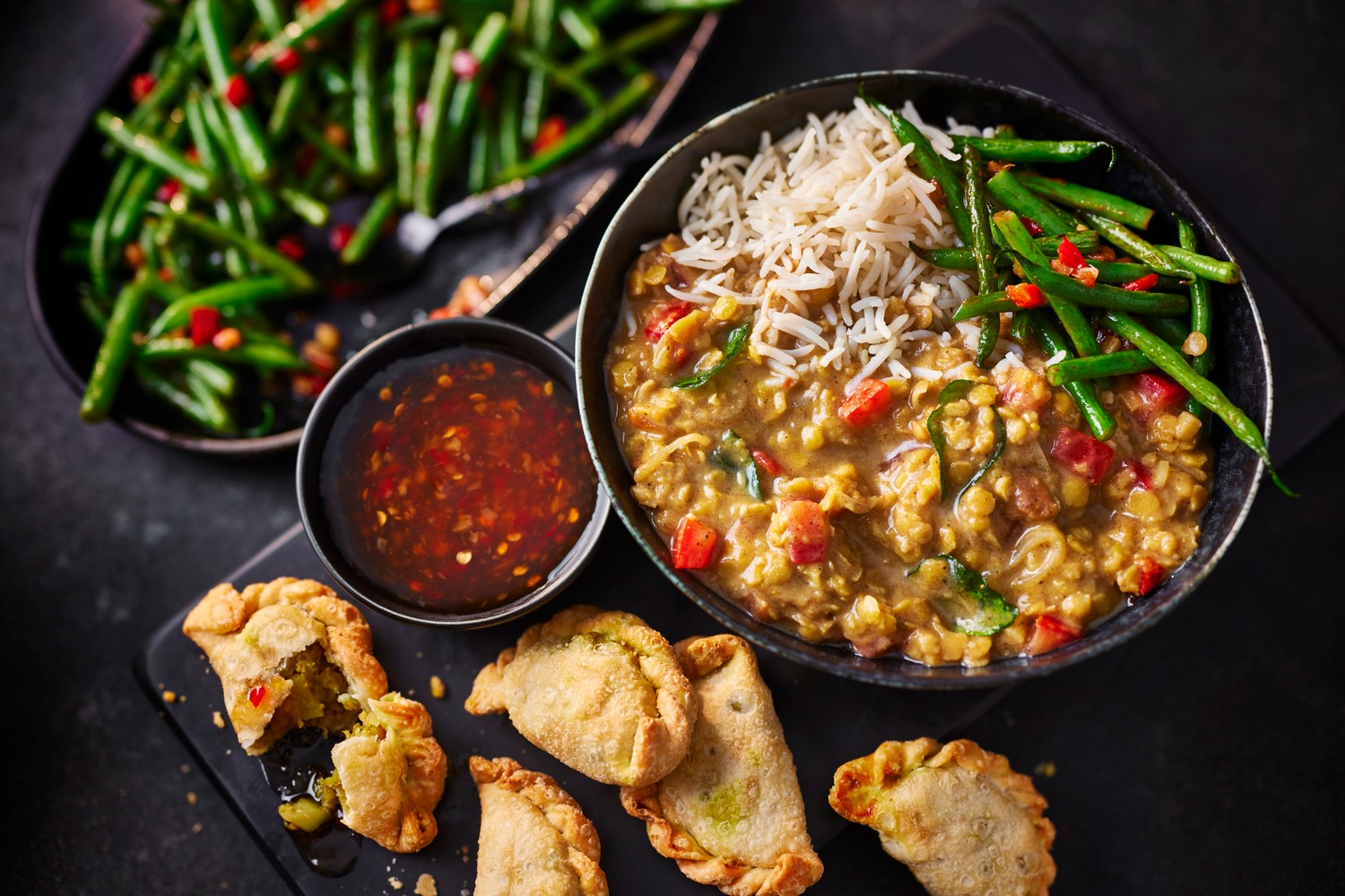 Malaysian dal, curry puffs and spicy green beans recipe