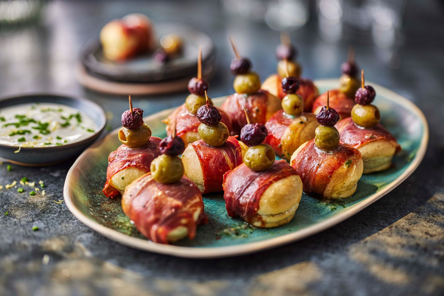 Prosciutto wrapped garlic doughballs